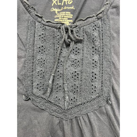Aeropostale Short Sleeve Navy Top Crochet Detail Elastic Hem Ruffle Boho Y2K - Picture 7 of 9